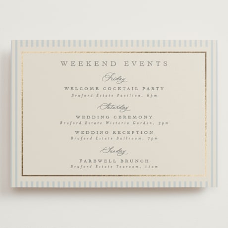 Foil-Pressed Grand Wedding Weekend Itinerary Cards