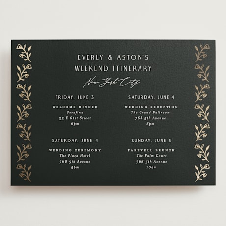 Foil-Pressed Grand Wedding Weekend Itinerary Cards