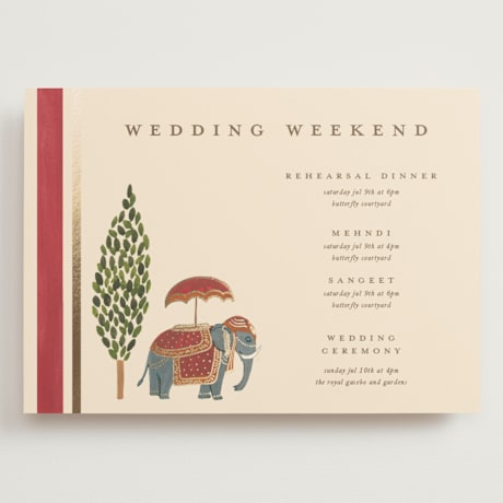 Foil-Pressed Grand Wedding Weekend Itinerary Cards