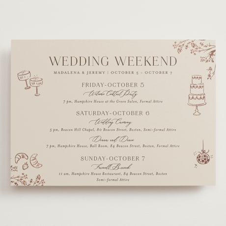 Foil-Pressed Grand Wedding Weekend Itinerary Cards