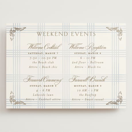 Foil-Pressed Grand Wedding Weekend Itinerary Cards