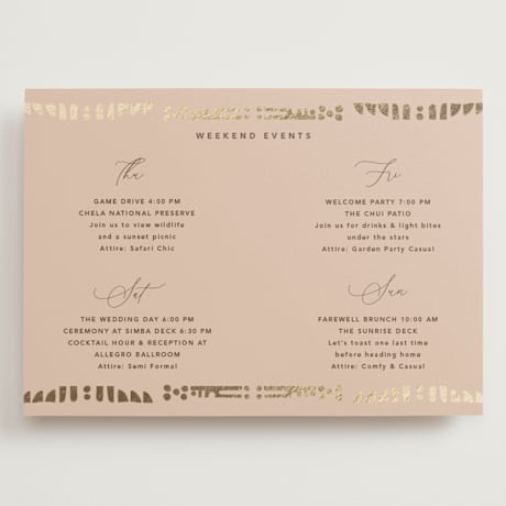 Foil-Pressed Grand Wedding Weekend Itinerary Cards