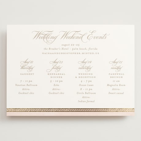 Foil-Pressed Grand Wedding Weekend Itinerary Cards