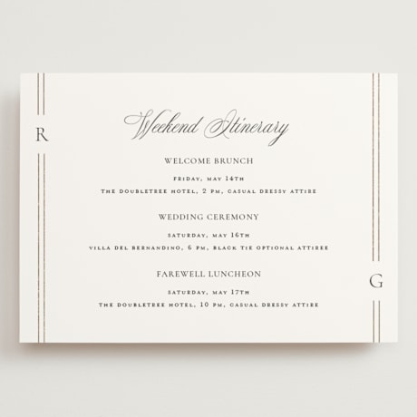 Foil-Pressed Grand Wedding Weekend Itinerary Cards