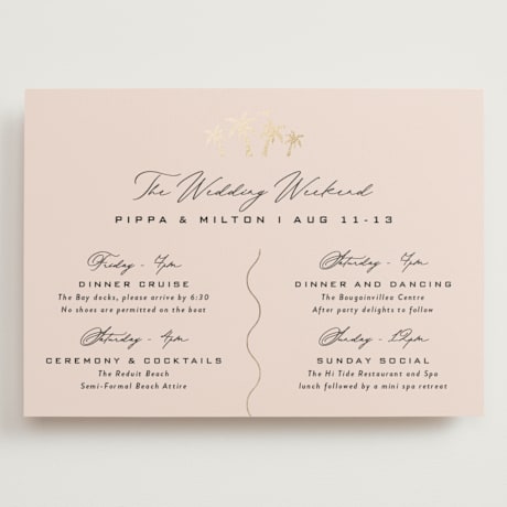 Foil-Pressed Grand Wedding Weekend Itinerary Cards