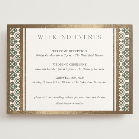 Foil-Pressed Grand Wedding Weekend Itinerary Cards