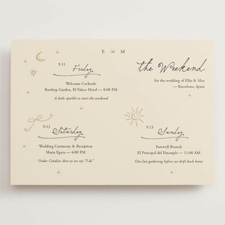 Foil-Pressed Grand Wedding Weekend Itinerary Cards