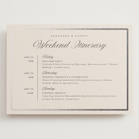Foil-Pressed Grand Wedding Weekend Itinerary Cards