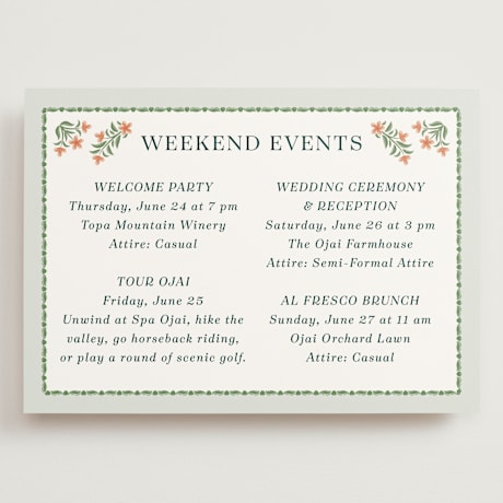 Grand Wedding Weekend Itinerary Cards