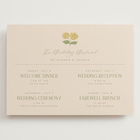 Grand Wedding Weekend Itinerary Cards