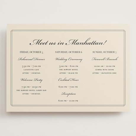 Grand Wedding Weekend Itinerary Cards