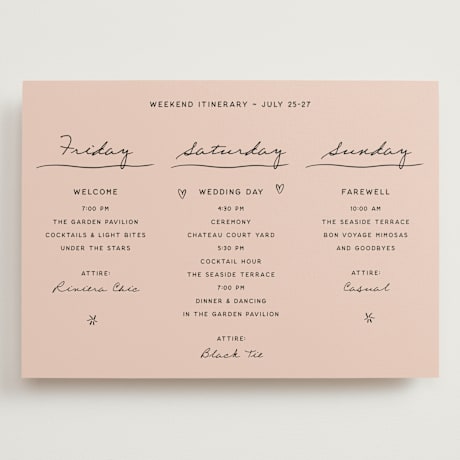 Grand Wedding Weekend Itinerary Cards