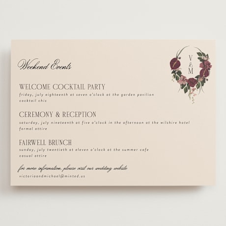 Grand Wedding Weekend Itinerary Cards