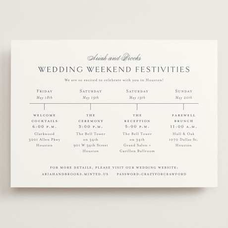 Grand Wedding Weekend Itinerary Cards