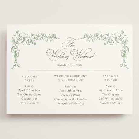 Grand Wedding Weekend Itinerary Cards