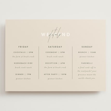 Grand Wedding Weekend Itinerary Cards