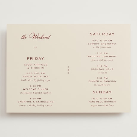 Grand Wedding Weekend Itinerary Cards