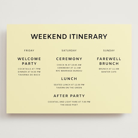 Grand Wedding Weekend Itinerary Cards