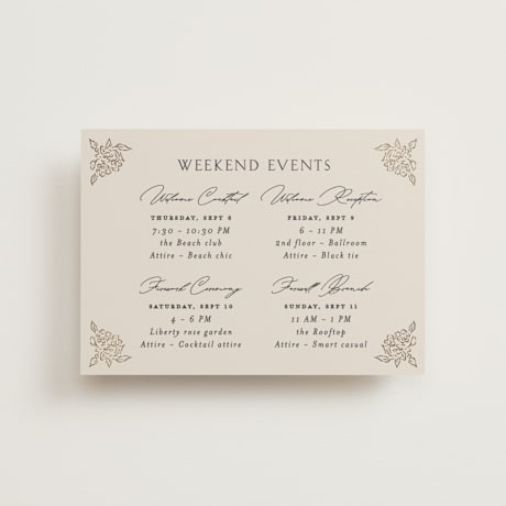 Foil-Pressed Petite Wedding Weekend Itinerary Cards