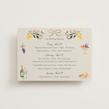 Foil-Pressed Petite Wedding Weekend Itinerary Cards