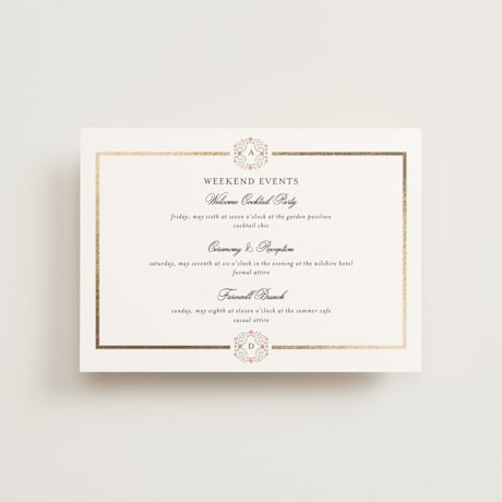 Foil-Pressed Petite Wedding Weekend Itinerary Cards