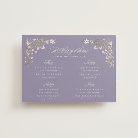Foil-Pressed Petite Wedding Weekend Itinerary Cards