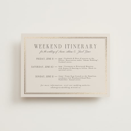 Foil-Pressed Petite Wedding Weekend Itinerary Cards
