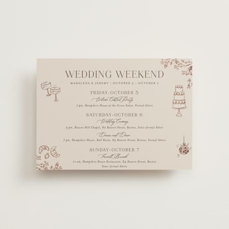 Foil-Pressed Petite Wedding Weekend Itinerary Cards