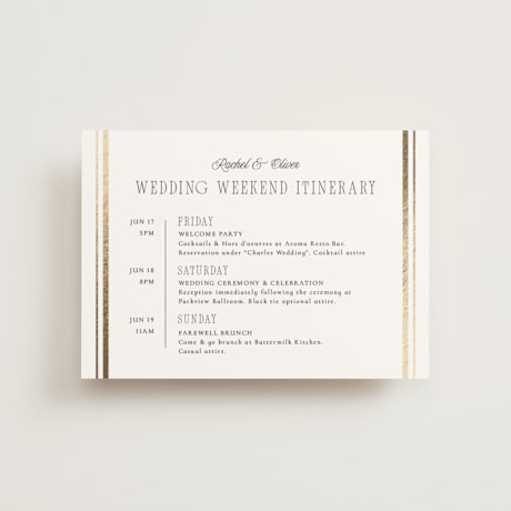 Foil-Pressed Petite Wedding Weekend Itinerary Cards