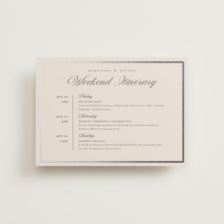 Foil-Pressed Petite Wedding Weekend Itinerary Cards