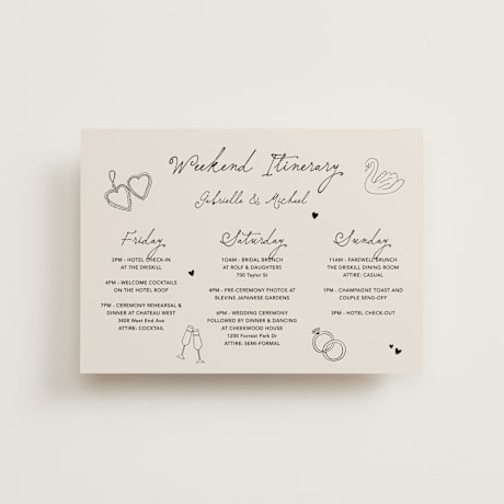 Petite Wedding Weekend Itinerary Cards
