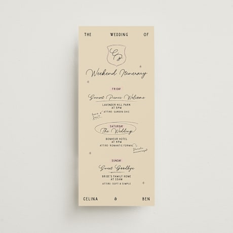 Tall Wedding Weekend Itinerary Cards