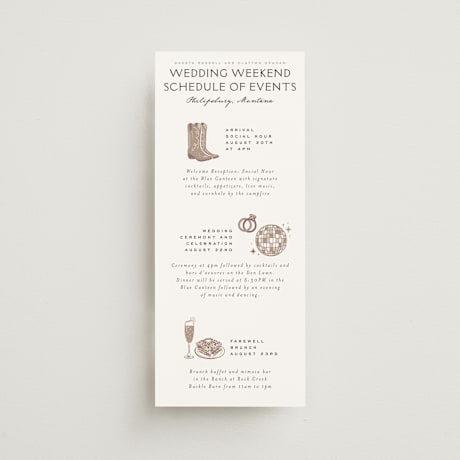 Tall Wedding Weekend Itinerary Cards
