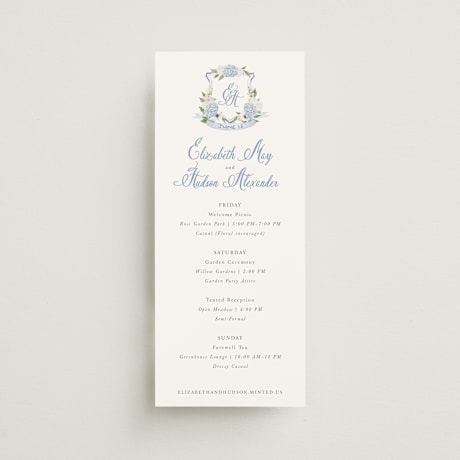 Tall Wedding Weekend Itinerary Cards