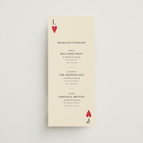 Tall Wedding Weekend Itinerary Cards