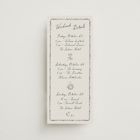 Tall Wedding Weekend Itinerary Cards