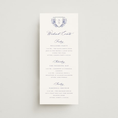 Tall Wedding Weekend Itinerary Cards