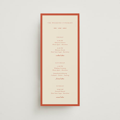 Tall Wedding Weekend Itinerary Cards