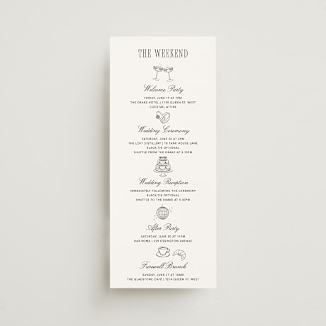 Tall Wedding Weekend Itinerary Cards