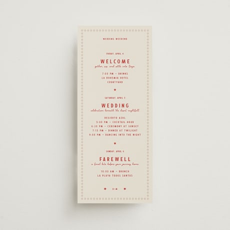 Tall Wedding Weekend Itinerary Cards
