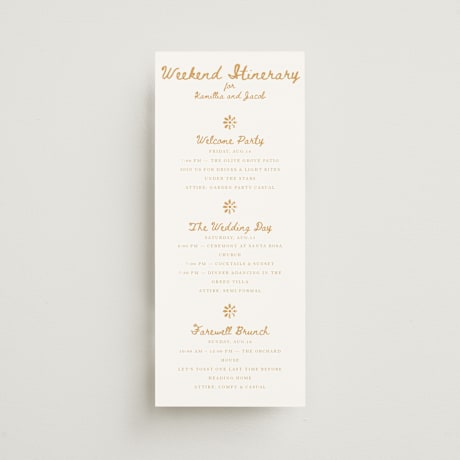 Tall Wedding Weekend Itinerary Cards
