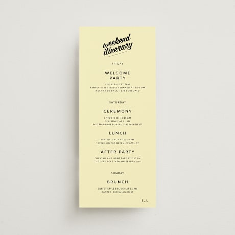 Tall Wedding Weekend Itinerary Cards