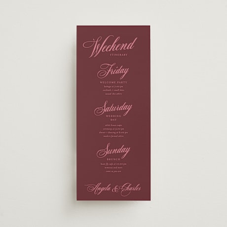Tall Wedding Weekend Itinerary Cards