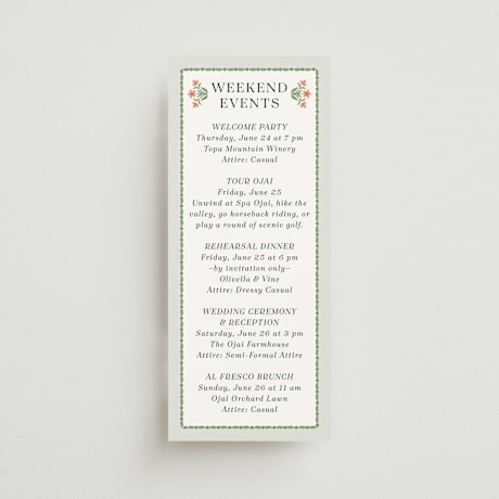 Tall Wedding Weekend Itinerary Cards