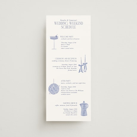 Tall Wedding Weekend Itinerary Cards