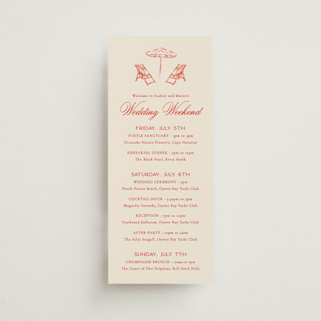 Tall Wedding Weekend Itinerary Cards