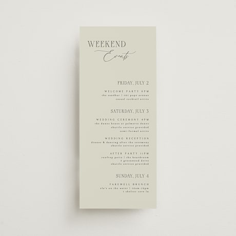 Tall Wedding Weekend Itinerary Cards