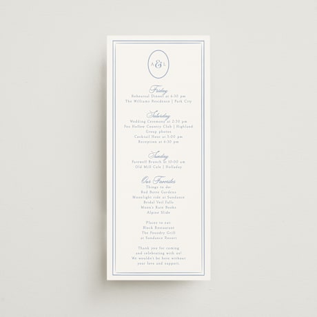 Tall Wedding Weekend Itinerary Cards