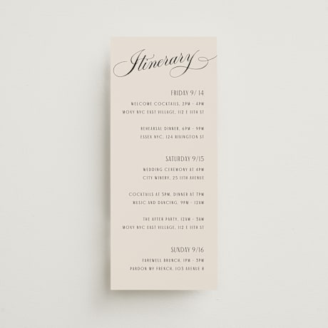 Tall Wedding Weekend Itinerary Cards
