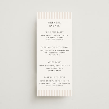 Tall Wedding Weekend Itinerary Cards